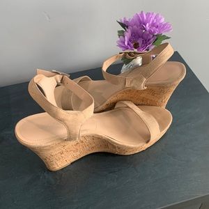 Charles by Charles David, Beige Lindy Faux Leather Wedge Sandal Size 13M